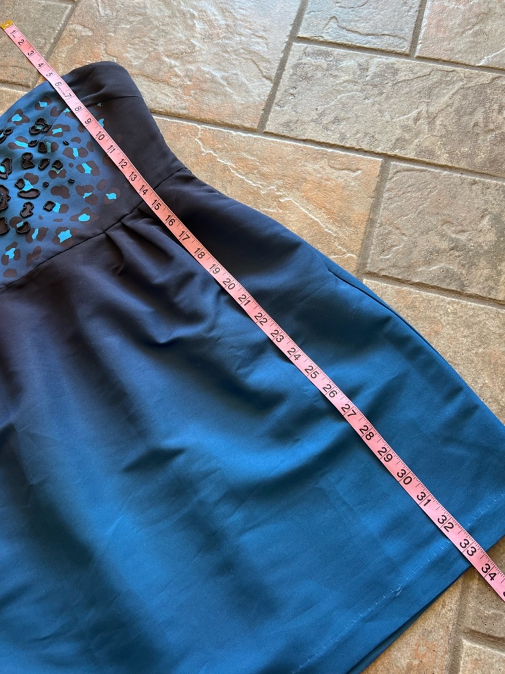 ANTHROPOLOGIE Silence + Noise Teal Blue Leopard-Print Ombre Strapless Dress - Picture 10 of 14